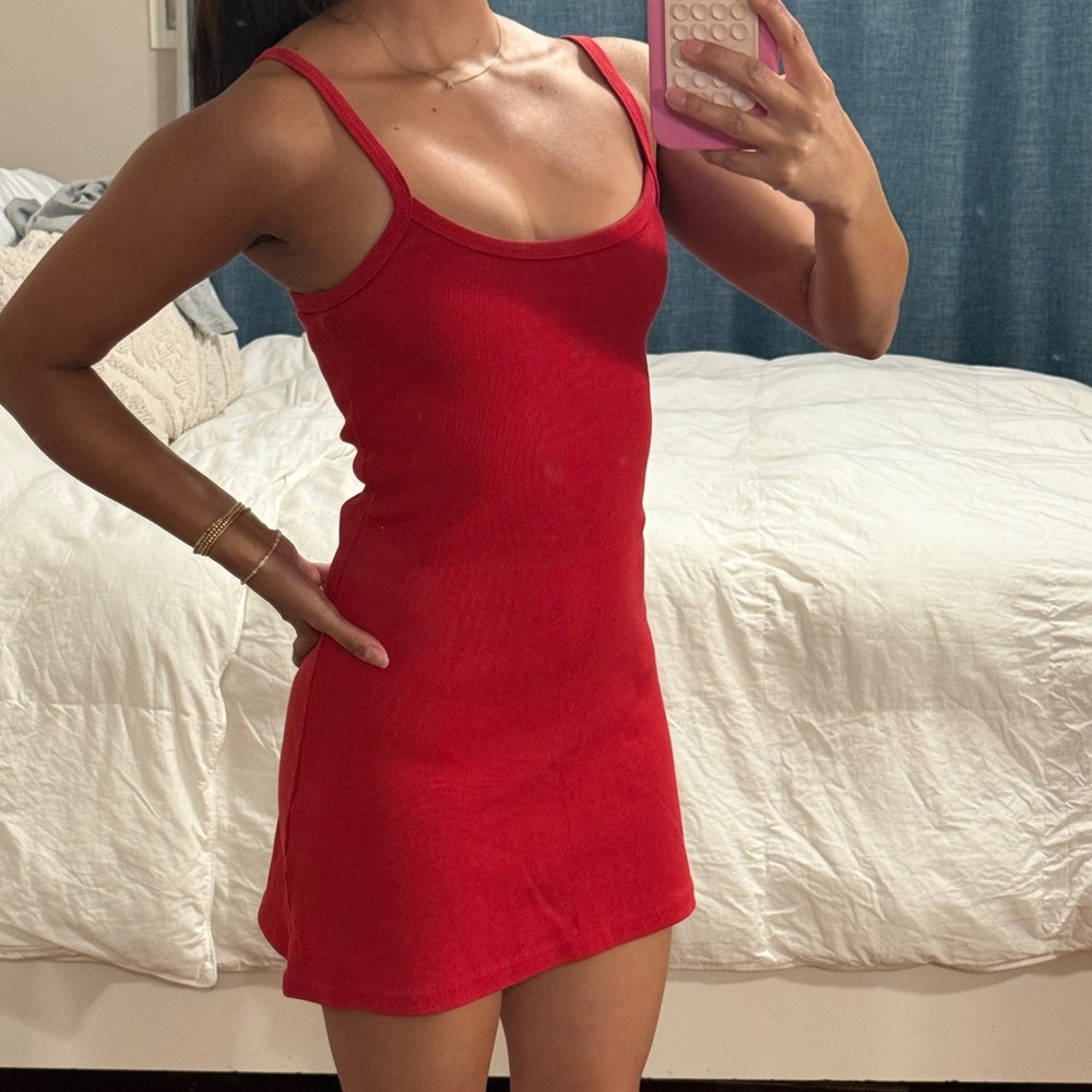 Los Angeles Apparel Red Ribbed Tank Dress